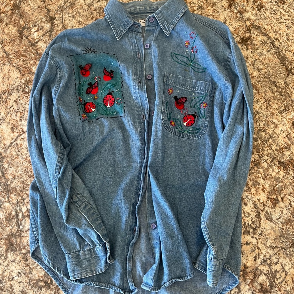 Customized denim-looking shirt.